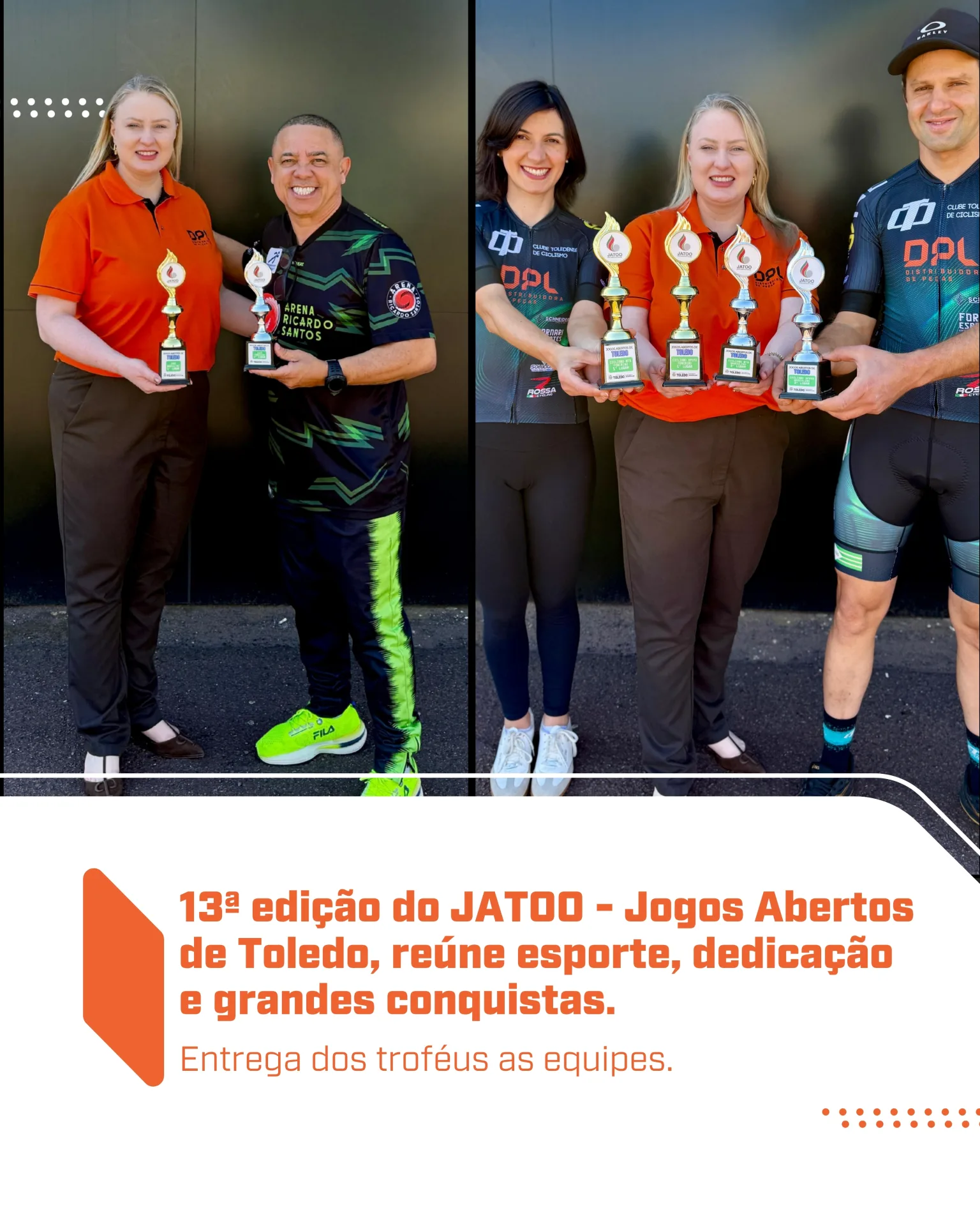 Atletas e representantes das equipes CTC – Clube Toledense de Ciclismo e Arena Ricardo Santos recebem troféus pela participação e conquistas na 13ª edição do JATOO - Jogos Abertos de Toledo.